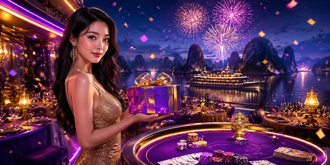 Bàn bài casino với ánh đèn neon tại Hạ Long