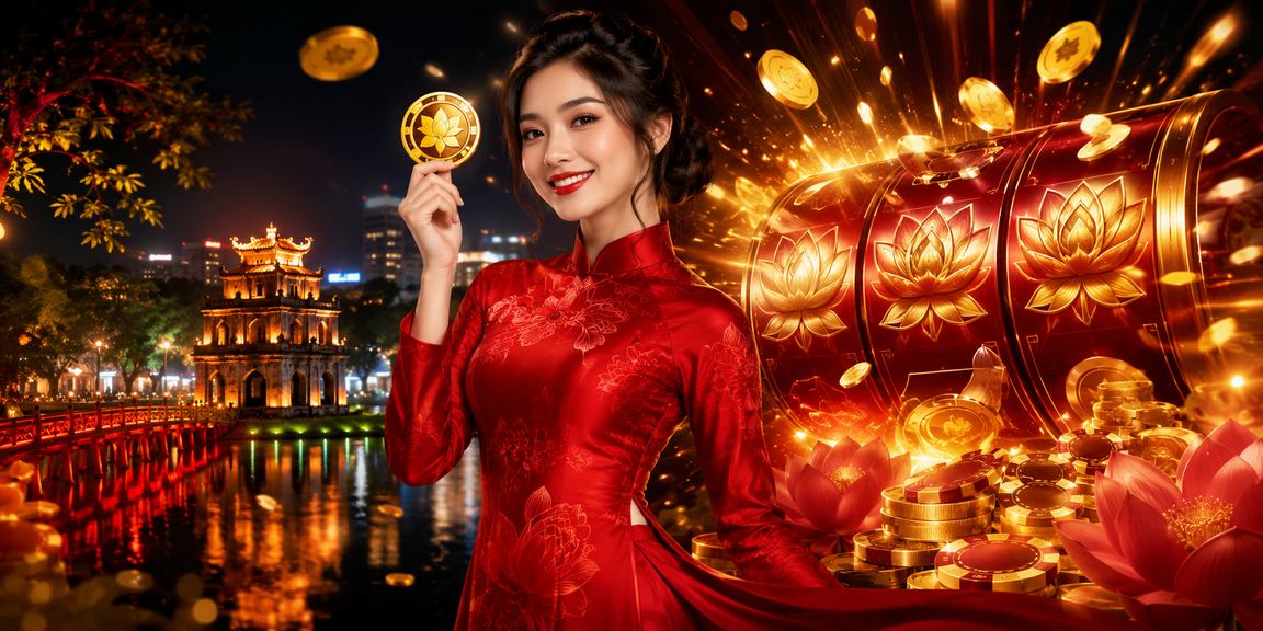 Người phụ nữ mặc áo dài chơi slot game tại Hà Nội buổi tối